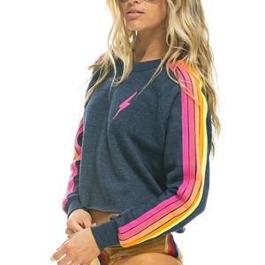 Aviator Nation blue cropped sweatshirt size Large. Like new condition